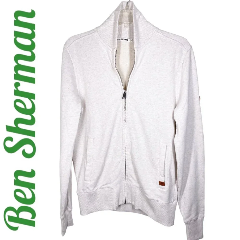 BEN SHERMAN 100% COTTON SHAWL COLLAR ELBOW PATCH GRANDPA CARDIGAN IVORY, Size XS